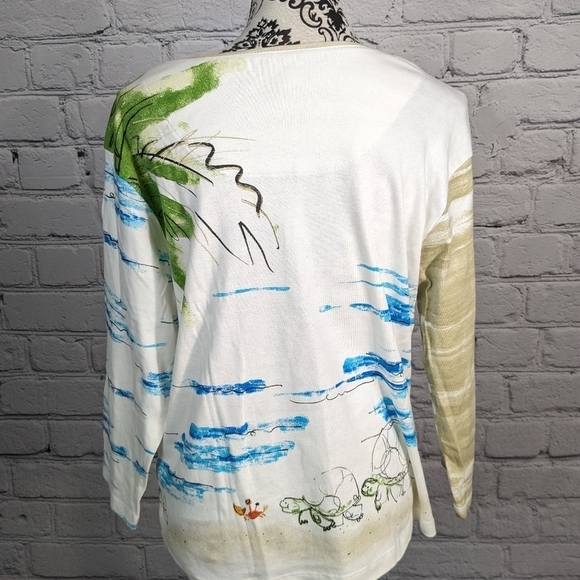 Chico's women's long sleeve geo print stretch knit top size 3 100% cotton BBIN - Picture 8 of 8